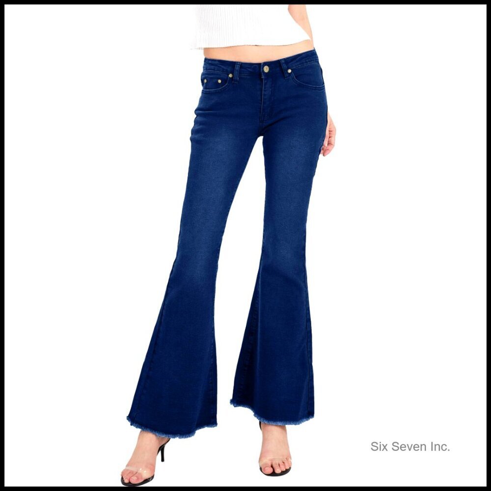 Ripped Flared Bell Bottom Jeans Asymmetric Tassel Slit Retro 70s Style